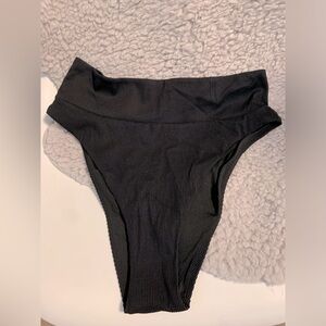 NEW Aerie Ribbed High Cut Cheeky Bikini Bottom in black sz L